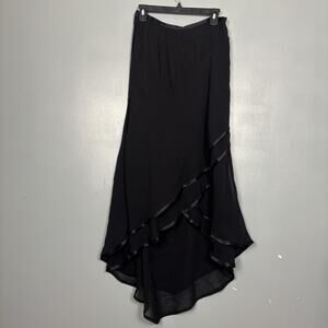 Vintage Y2K 100% Silk Black Long Layered Flow Witchy Whimsy Goth Skirt 6 Medium